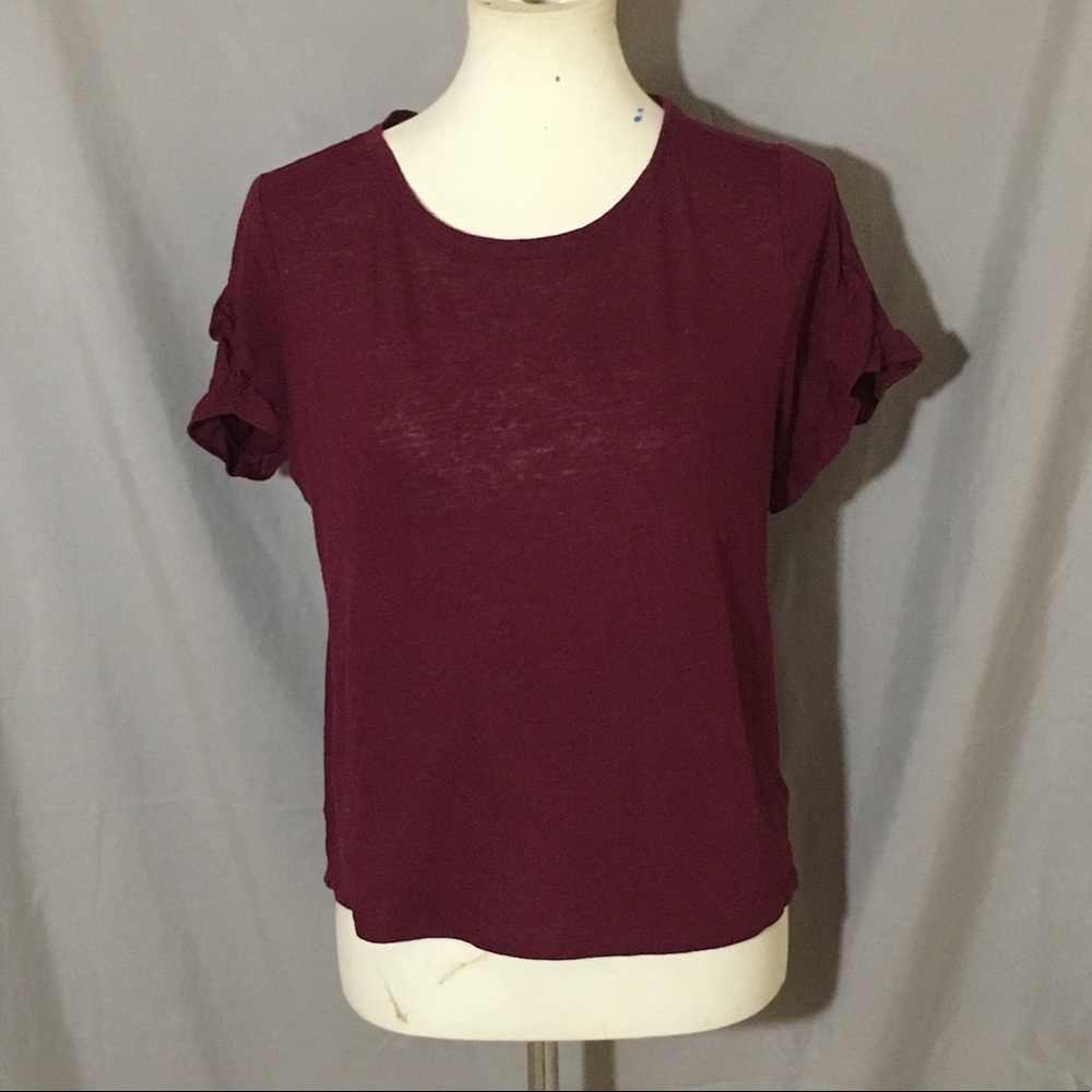 Andeawy Burgundy ruffle short sleeves